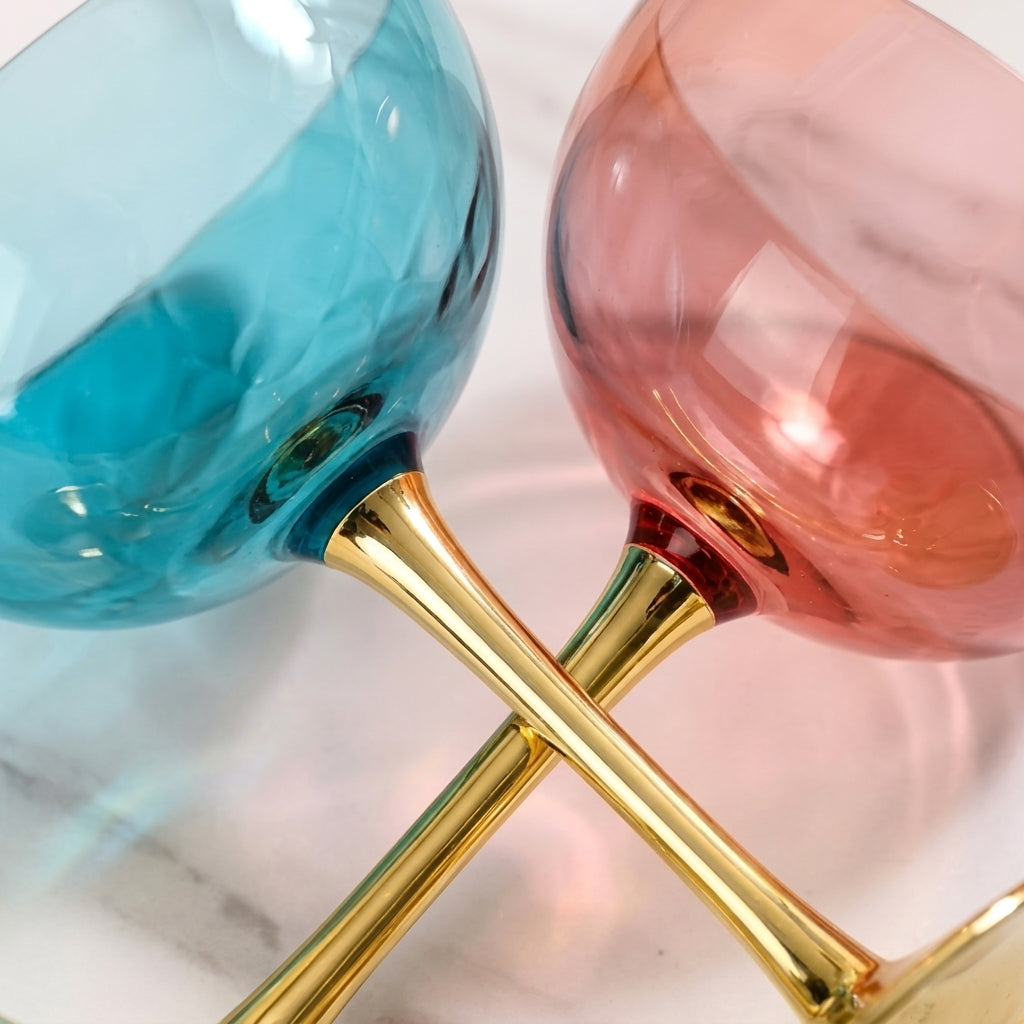 Vibrant Spectrum Gold-Stemmed Coupe Cocktail Glass Set - 6 Pieces