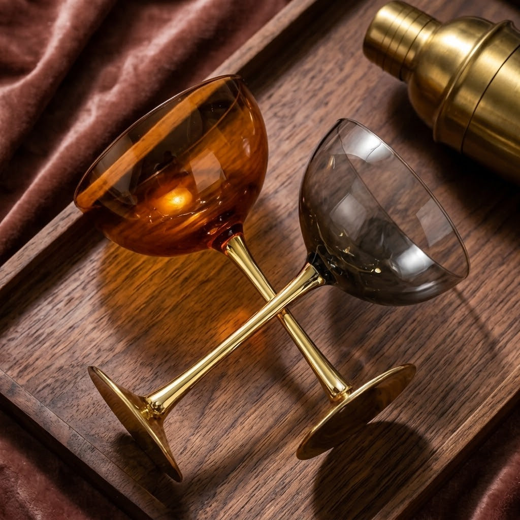 Vibrant Spectrum Gold-Stemmed Coupe Cocktail Glass Set - 6 Pieces