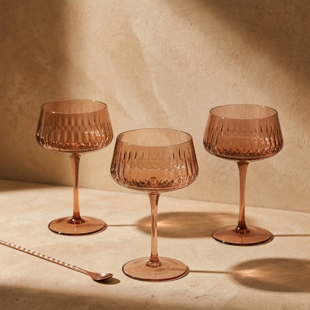 Smoky Mauve Faceted Coupe Glass Set (Set of 6)