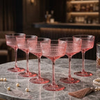 Vintage Rose Pink Embossed Coupe Glass Set (Set of 5)