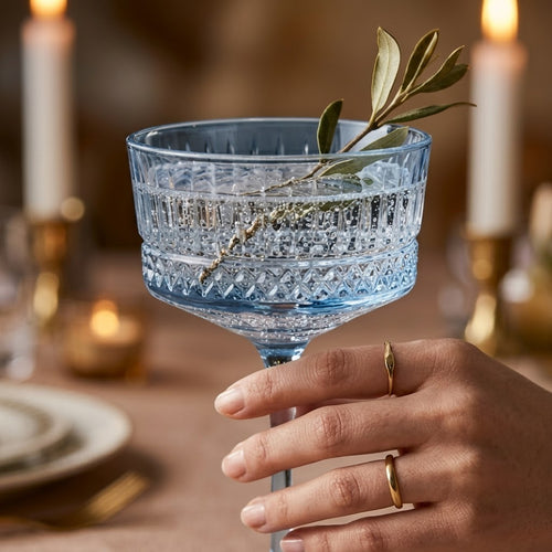 Vintage Multicolor Embossed Coupe Glass Set (Set of 6)