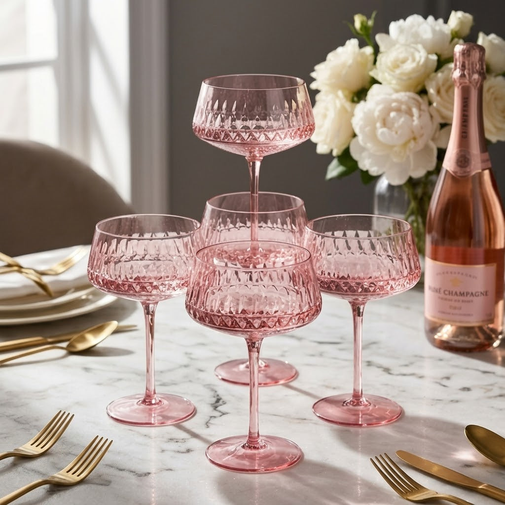 Rosé Faceted Coupe Glass Set - Set of 6