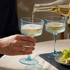 Vintage Blue Embossed Coupe Glass Set (Set of 6)