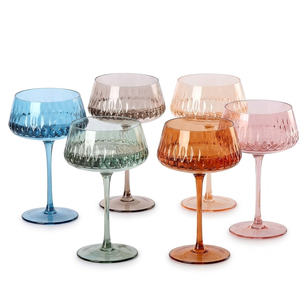 Prism Textured Multicolor Coupe Glass Set (Set of 6)