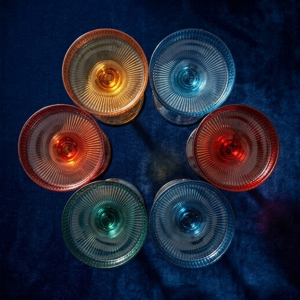 Jewel-Toned Ribbed Coupe Glass Set (Set of 5)