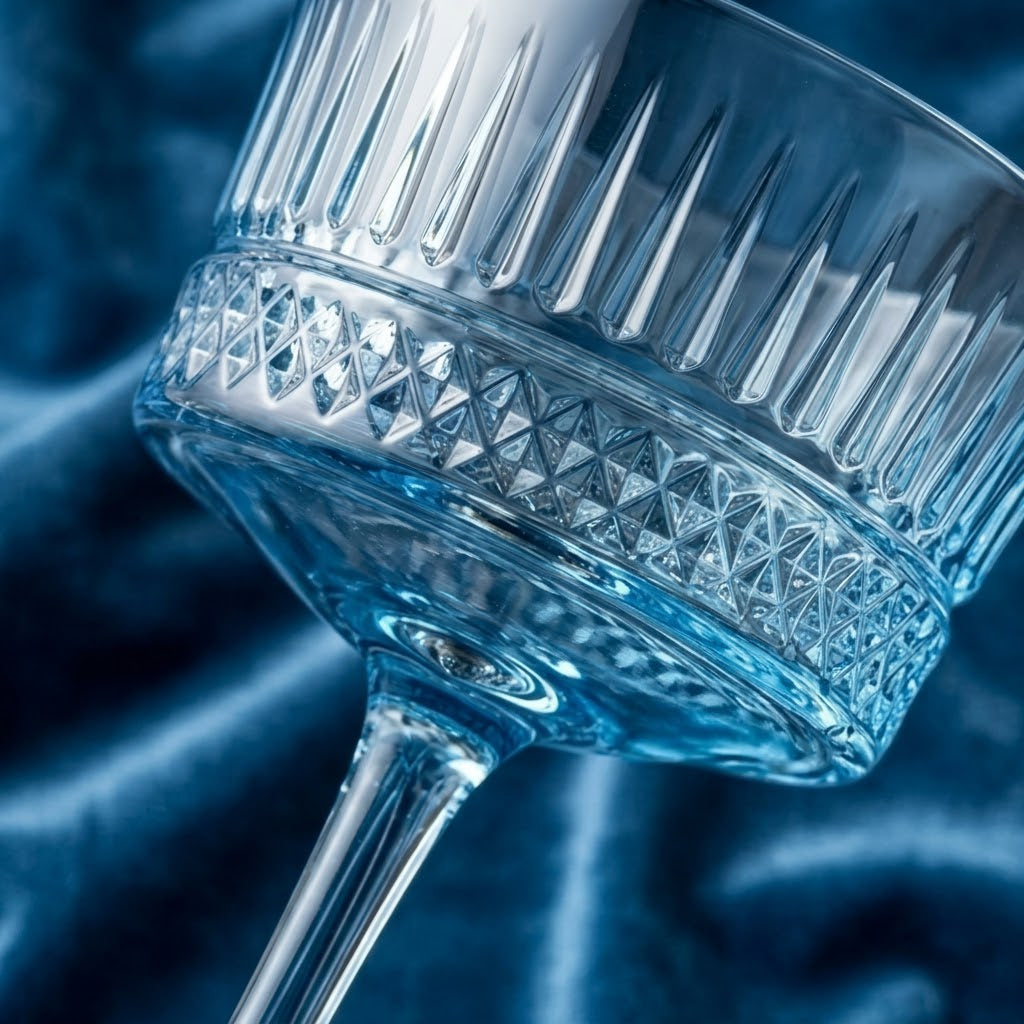 Vintage Blue Embossed Coupe Glass Set (Set of 6)