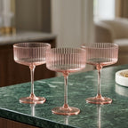 Blush Pink Ribbed Coupe Glass Set (Set of 3)