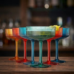 Jewel-Toned Ribbed Coupe Glass Set (Set of 5)