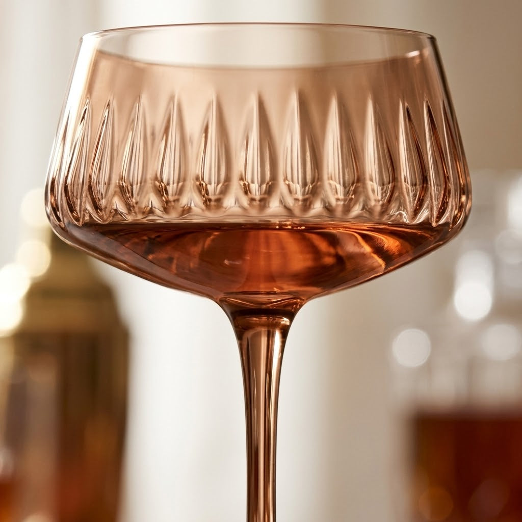 Smoky Mauve Faceted Coupe Glass Set (Set of 6)