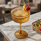 Vintage Amber Embossed Coupe Glass Set (Set of 6)