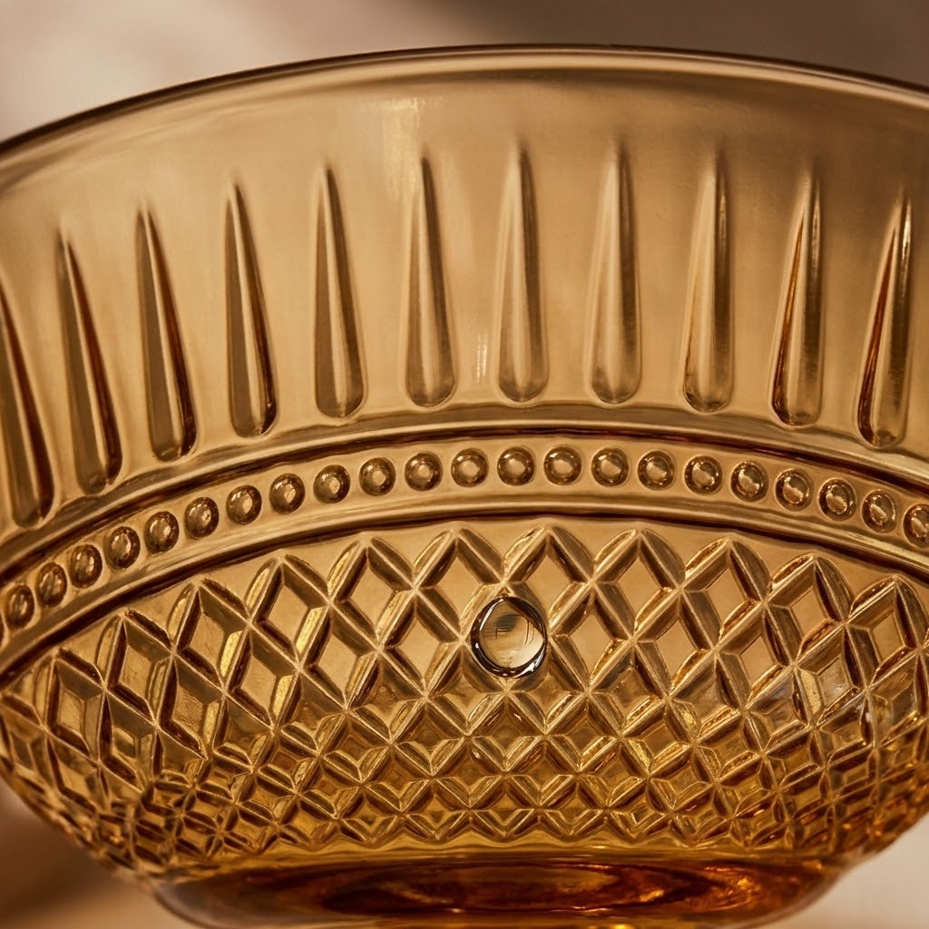 Vintage Amber Embossed Coupe Glass Set (Set of 6)