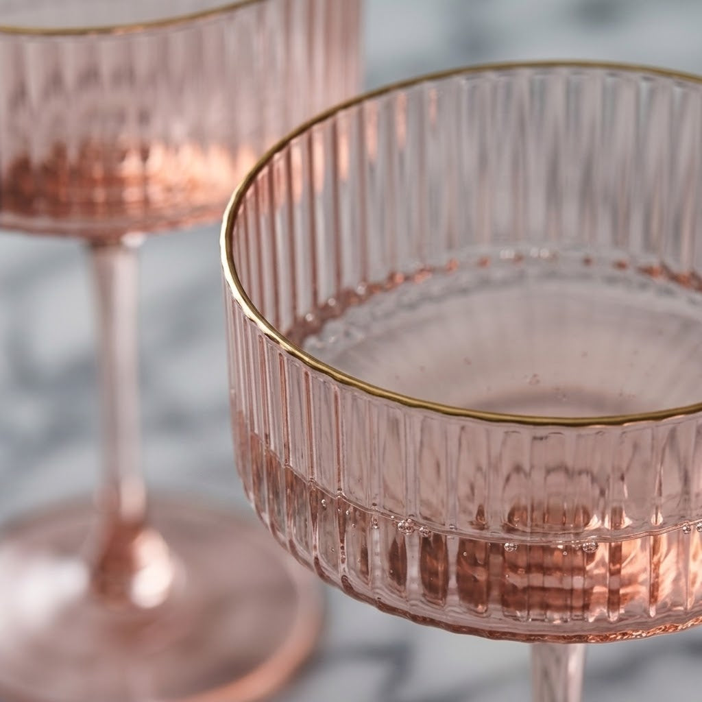Blush Pink Ribbed Coupe Glass Set (Set of 3)