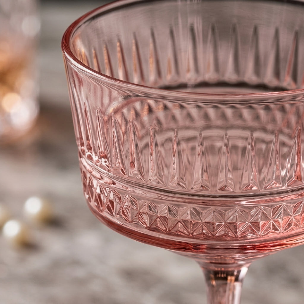 Vintage Rose Pink Embossed Coupe Glass Set (Set of 5)