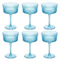 Vintage Blue Embossed Coupe Glass Set (Set of 6)