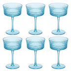 Vintage Blue Embossed Coupe Glass Set (Set of 6)