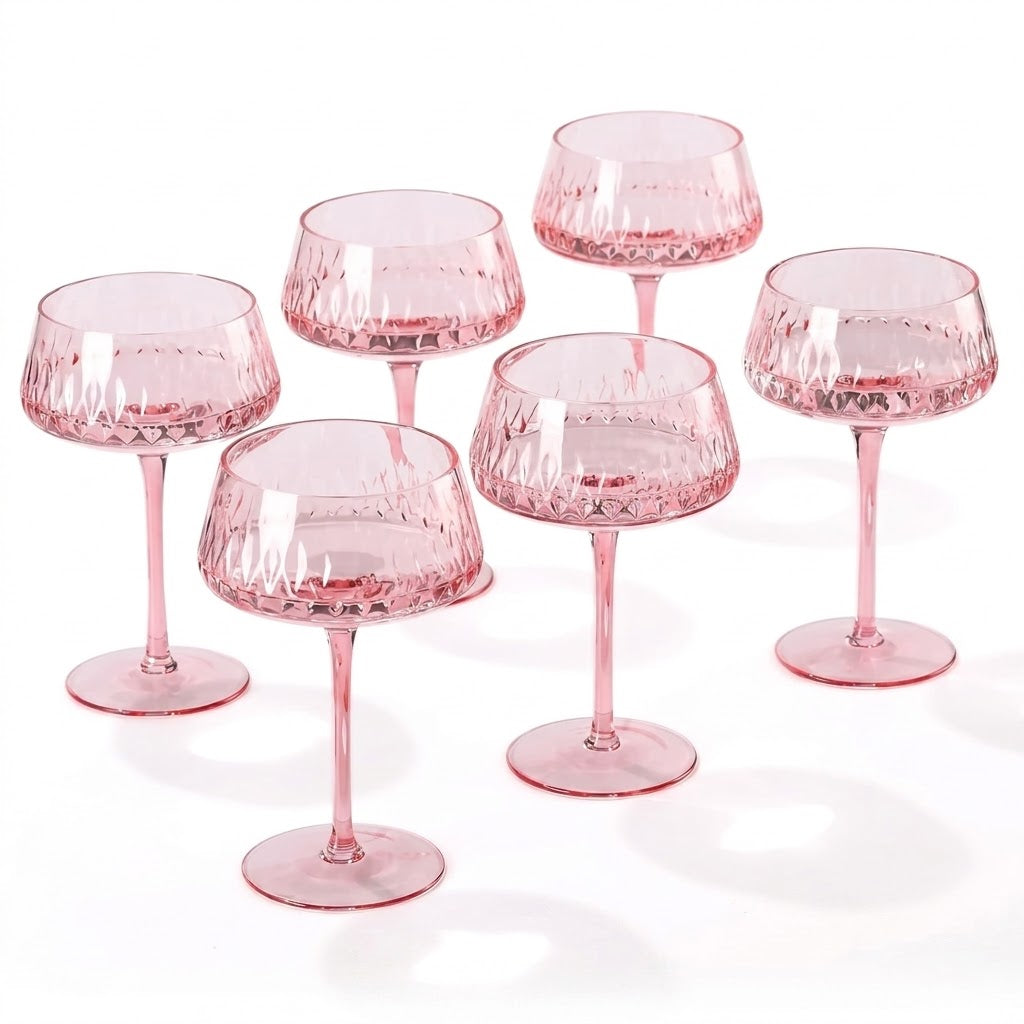 Rosé Faceted Coupe Glass Set - Set of 6