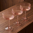 Blush Pink Ribbed Coupe Glass Set (Set of 3)