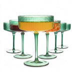 Emerald Green Fluted Glass Coupe Set (Set of 6)