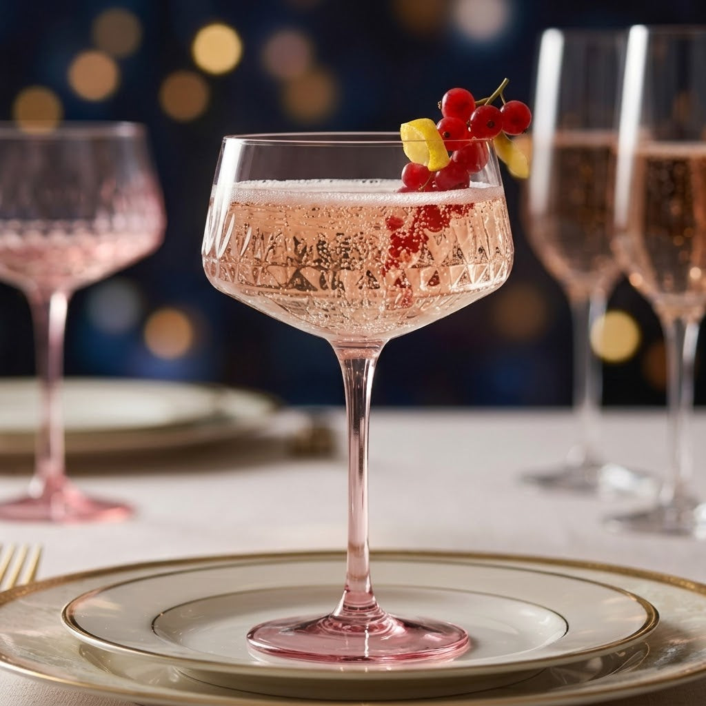 Rosé Faceted Coupe Glass Set - Set of 6