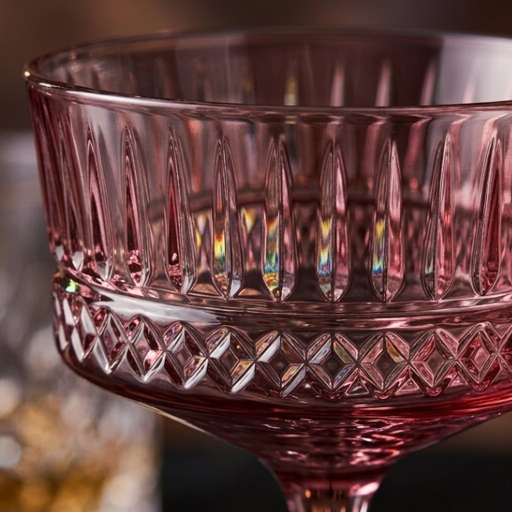 Vintage Multicolor Embossed Coupe Glass Set (Set of 6)