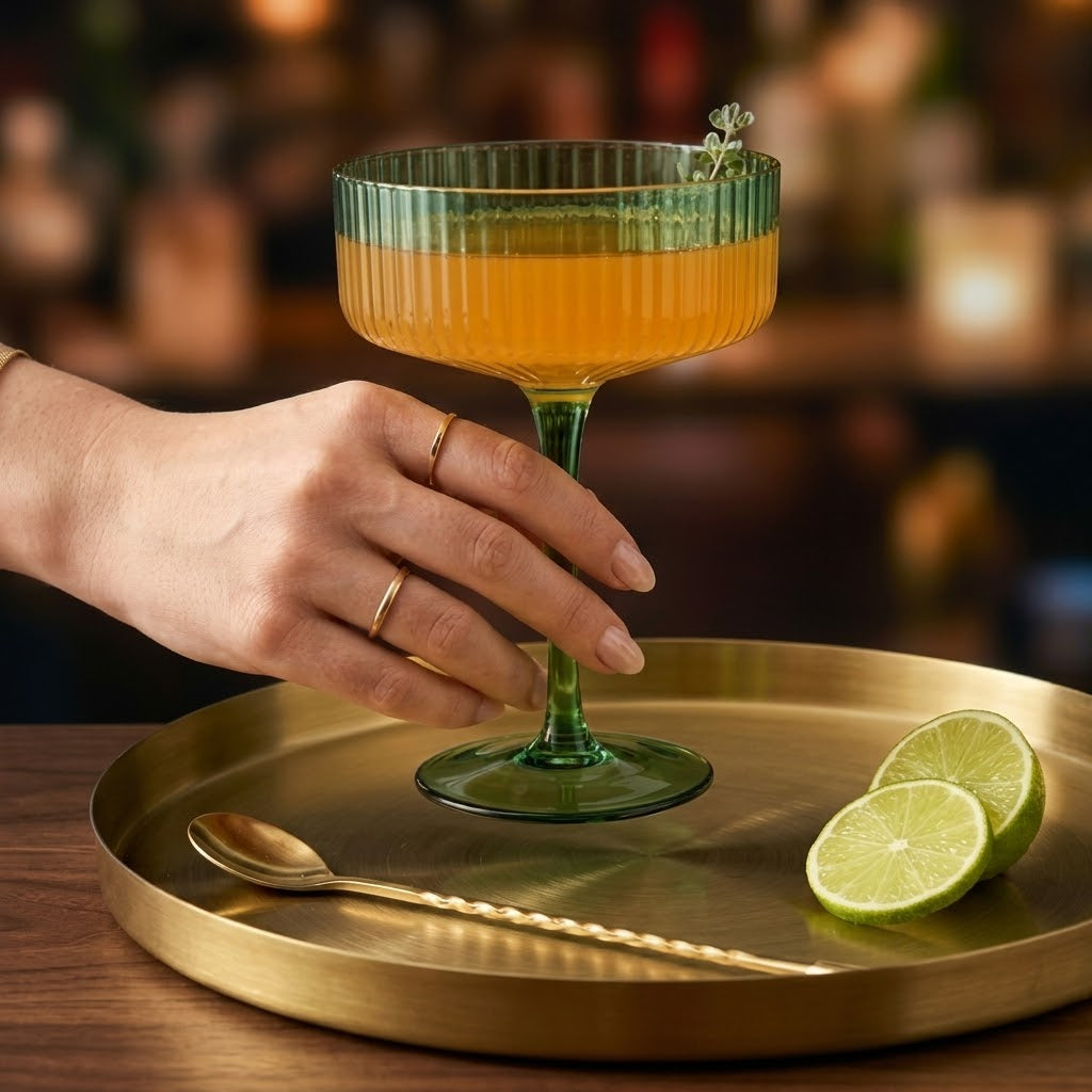 Emerald Green Fluted Glass Coupe Set (Set of 6)