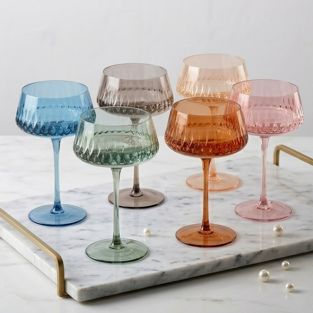 Prism Textured Multicolor Coupe Glass Set (Set of 6)