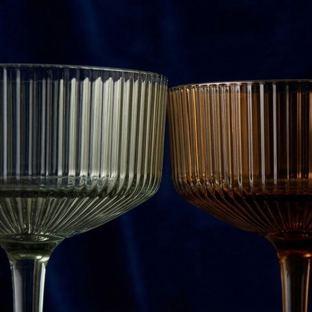 Jewel-Toned Ribbed Coupe Glass Set (Set of 5)