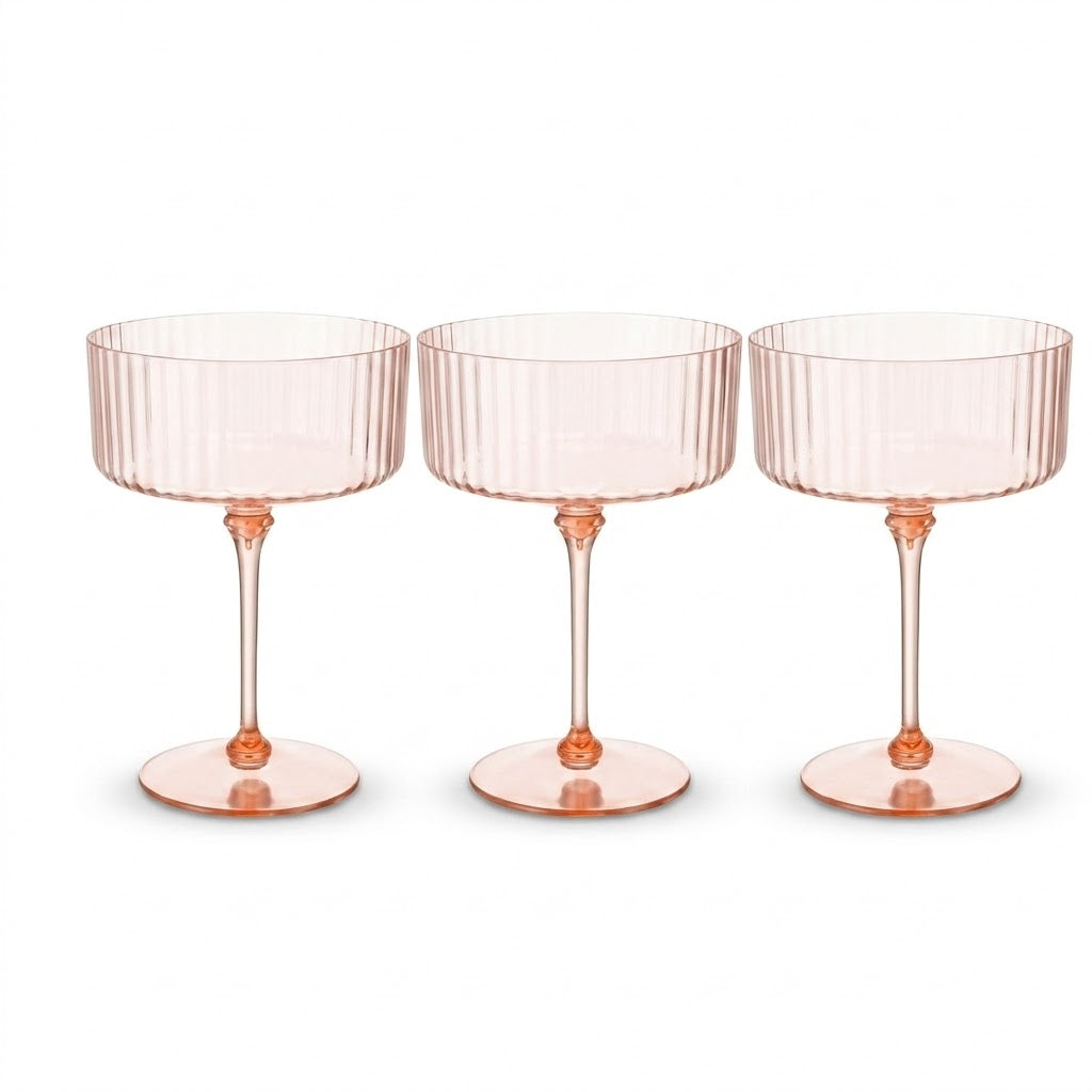 Blush Pink Ribbed Coupe Glass Set (Set of 3)