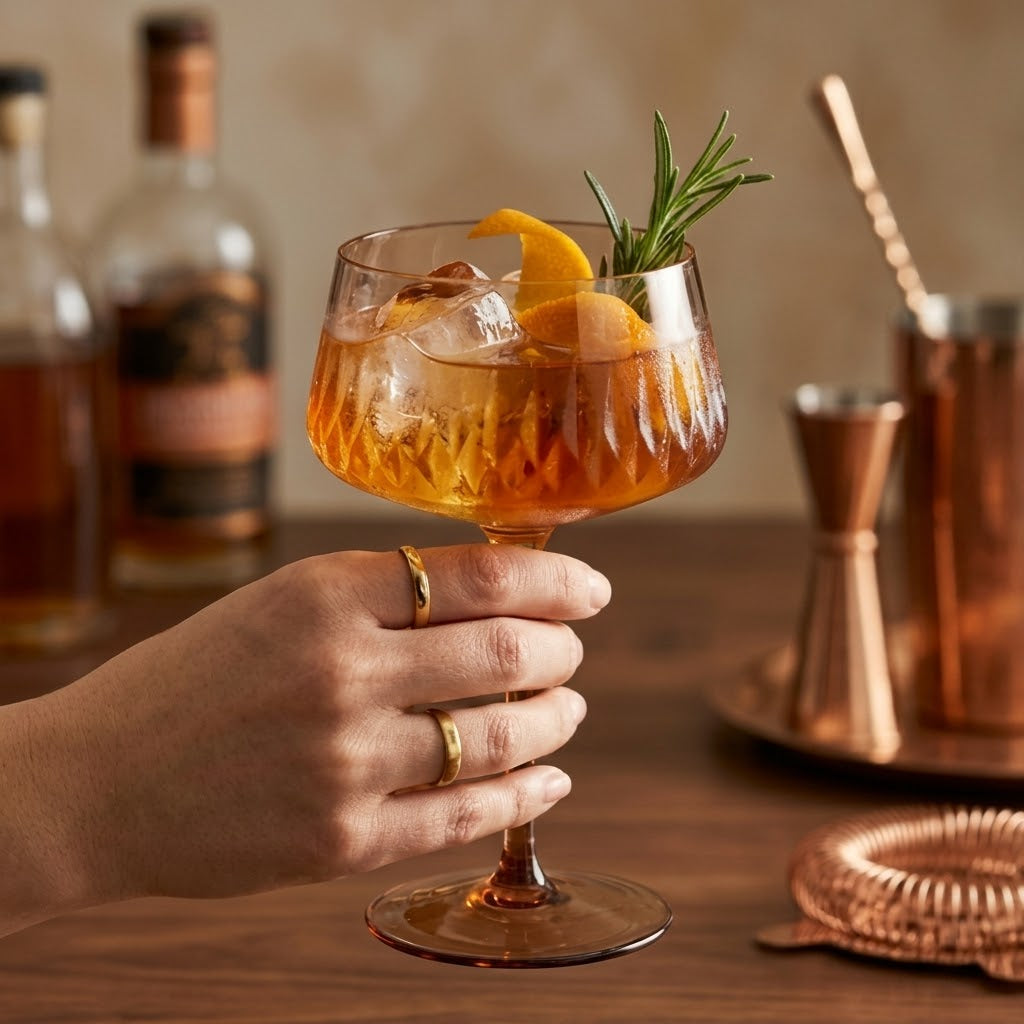 Smoky Mauve Faceted Coupe Glass Set (Set of 6)