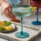 Jewel-Toned Ribbed Coupe Glass Set (Set of 5)