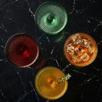Emerald Green Fluted Glass Coupe Set (Set of 6)