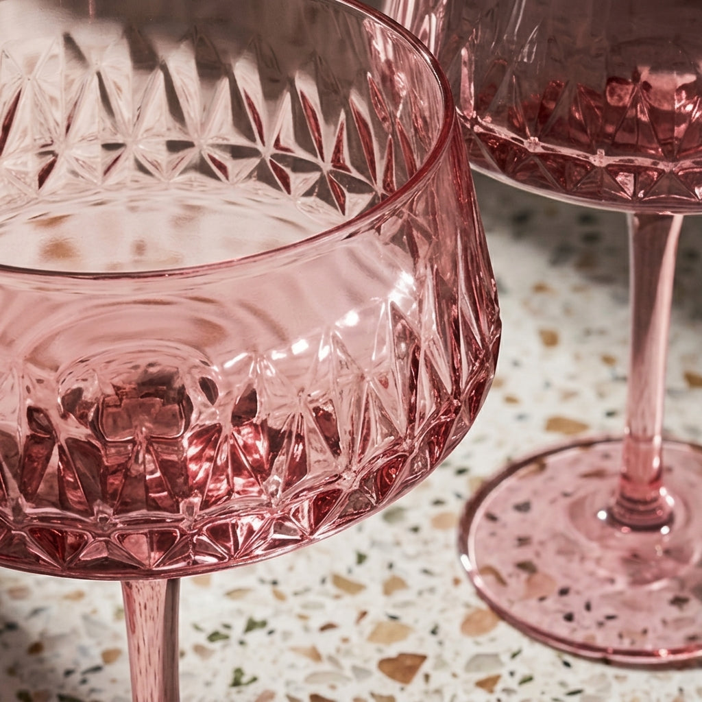 Rosé Faceted Coupe Glass Set - Set of 6