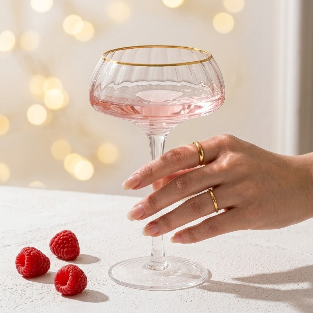 Gold-Rimmed Fluted Coupe Glass Set (Set of 4)