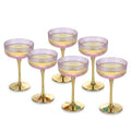 Iridescent Ribbed Coupe Glass Set with Gold Stems (Set of 6)