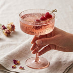 Blush Pink Ribbed Coupe Glass Set (Set of 3)